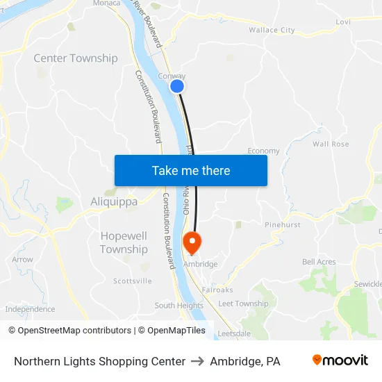 Northern Lights Shopping Center to Ambridge, PA map
