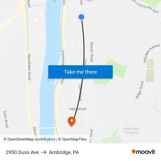 2950 Duss Ave to Ambridge, PA map