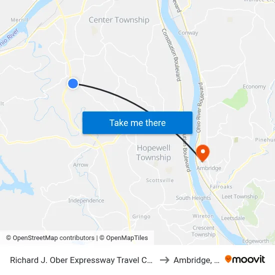 Richard J. Ober Expressway Travel Center to Ambridge, PA map