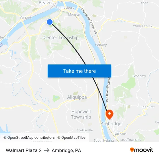 Walmart Plaza 2 to Ambridge, PA map