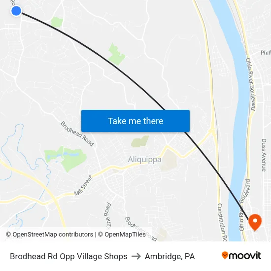Brodhead Rd Opp Village Shops to Ambridge, PA map