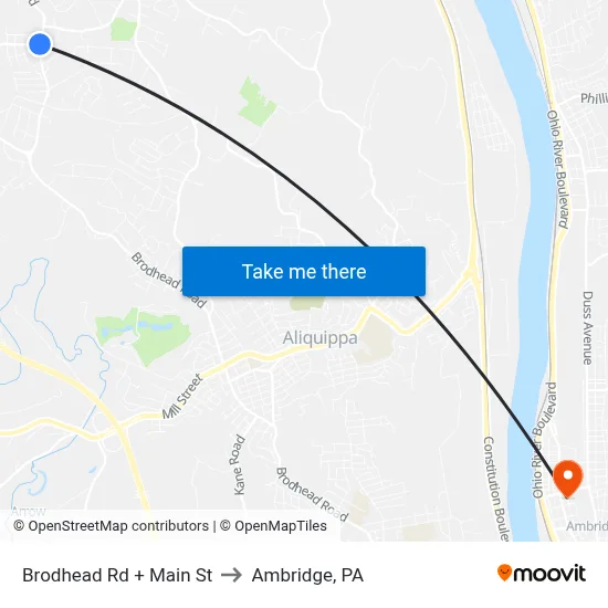 Brodhead Rd + Main St to Ambridge, PA map
