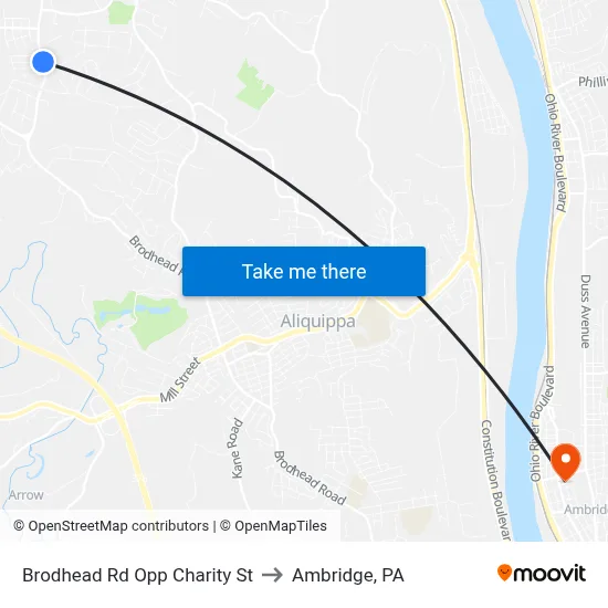 Brodhead Rd Opp Charity St to Ambridge, PA map