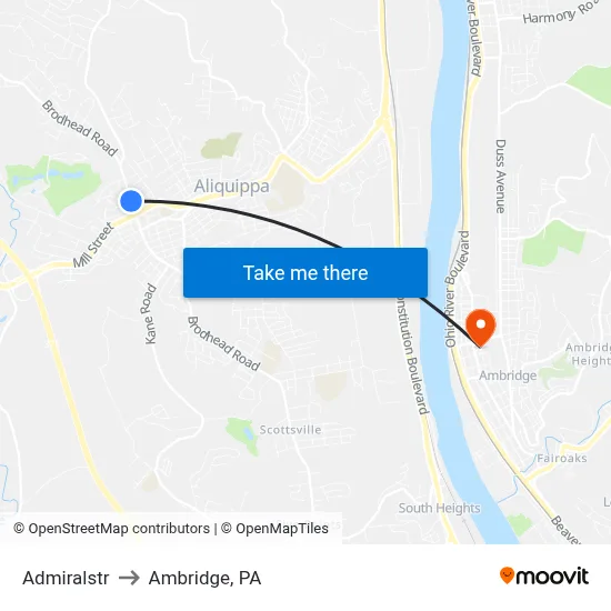 Admiralstr to Ambridge, PA map