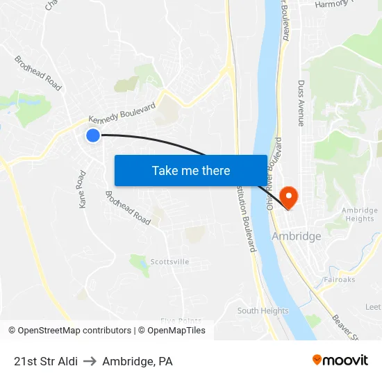 21st Str Aldi to Ambridge, PA map