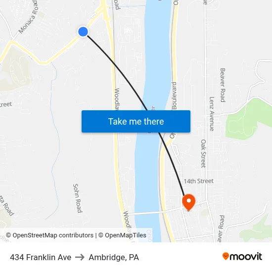 434 Franklin Ave to Ambridge, PA map