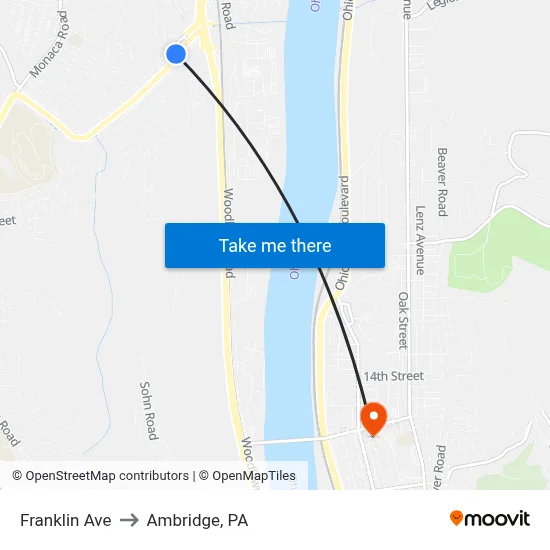 Franklin Ave to Ambridge, PA map