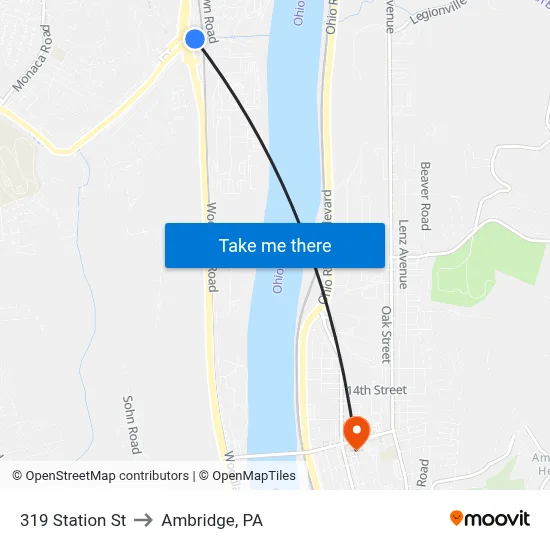 319 Station St to Ambridge, PA map