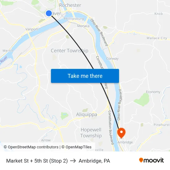 Market St + 5th St (Stop 2) to Ambridge, PA map