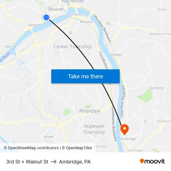 3rd St + Walnut St to Ambridge, PA map