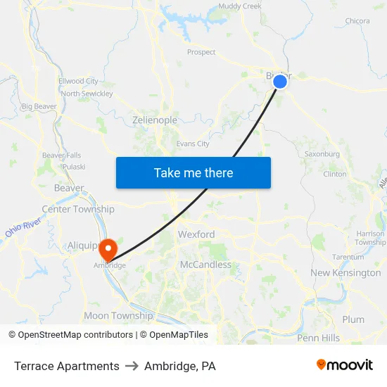 Terrace Apartments to Ambridge, PA map