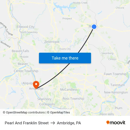 Pearl And Franklin Street to Ambridge, PA map