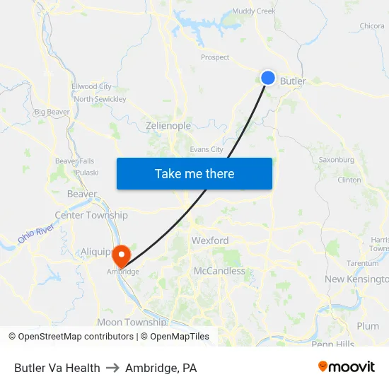 Butler Va Health to Ambridge, PA map