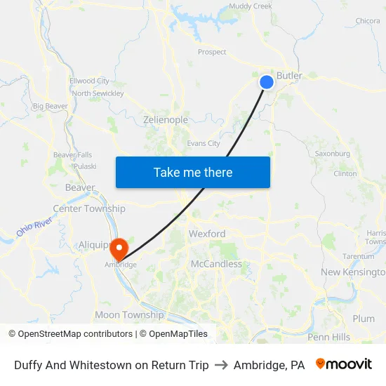 Duffy And Whitestown on Return Trip to Ambridge, PA map
