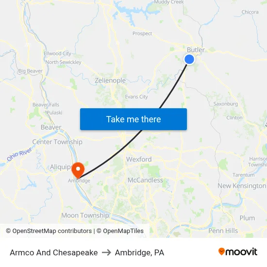 Armco And Chesapeake to Ambridge, PA map