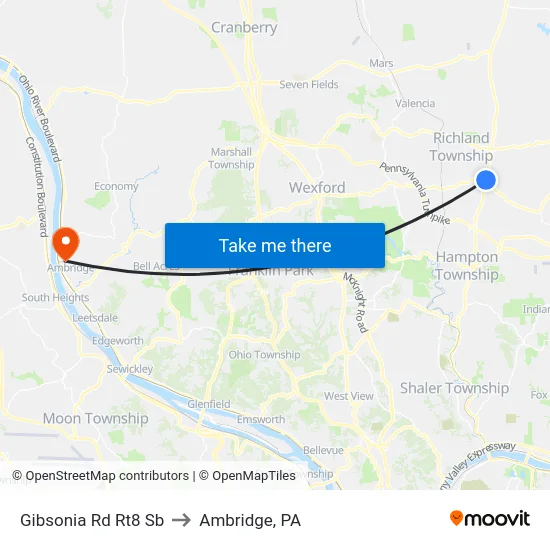 Gibsonia Rd Rt8 Sb to Ambridge, PA map