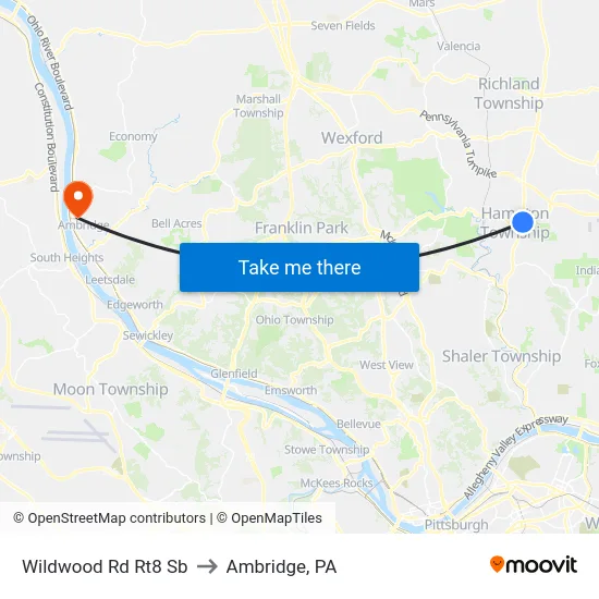 Wildwood Rd Rt8 Sb to Ambridge, PA map