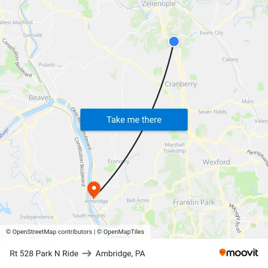 Rt 528 Park N Ride to Ambridge, PA map