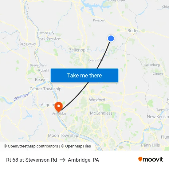 Rt 68 at Stevenson Rd to Ambridge, PA map