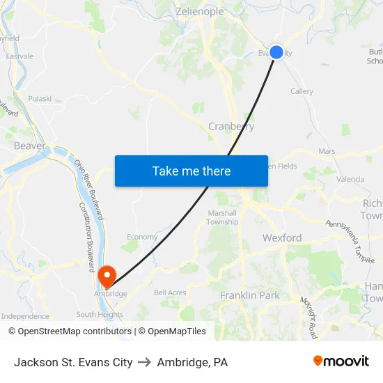 Jackson St. Evans City to Ambridge, PA map