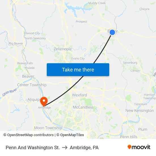 Penn And Washington St. to Ambridge, PA map