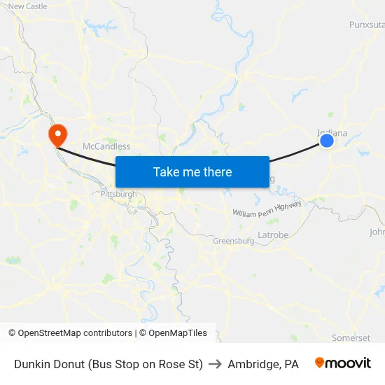 Dunkin Donut (Bus Stop on Rose St) to Ambridge, PA map