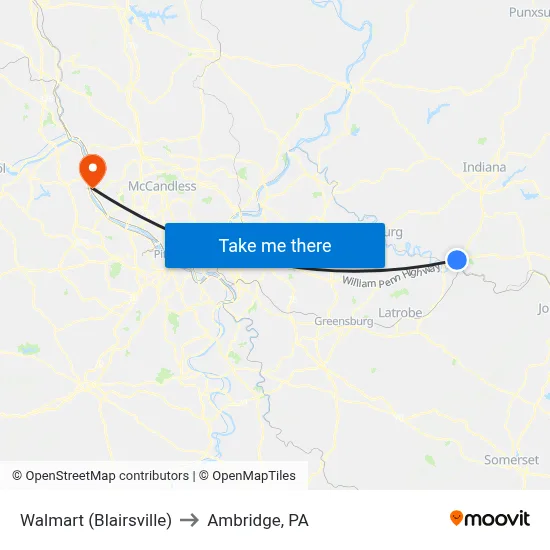 Walmart (Blairsville) to Ambridge, PA map