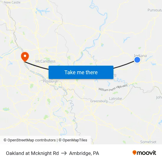 Oakland at Mcknight Rd to Ambridge, PA map