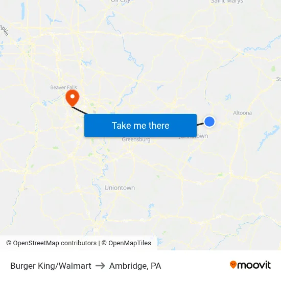 Burger King/Walmart to Ambridge, PA map