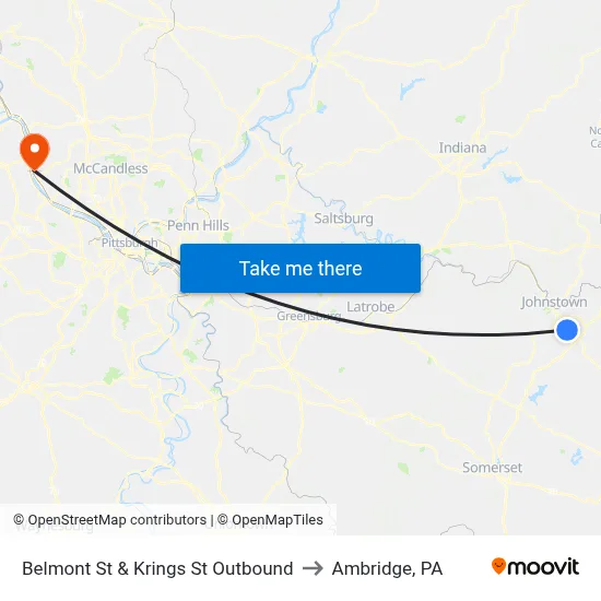 Belmont St & Krings St Outbound to Ambridge, PA map