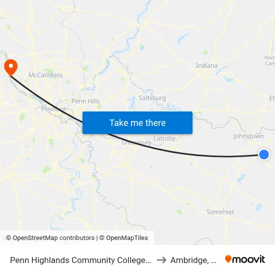 Penn Highlands Community College O to Ambridge, PA map