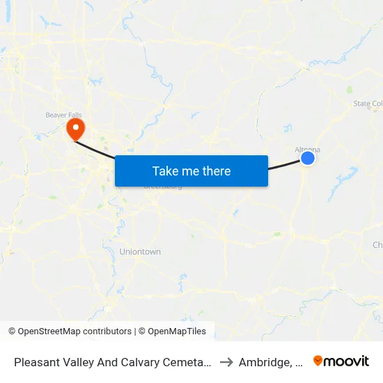 Pleasant Valley And Calvary Cemetary I to Ambridge, PA map