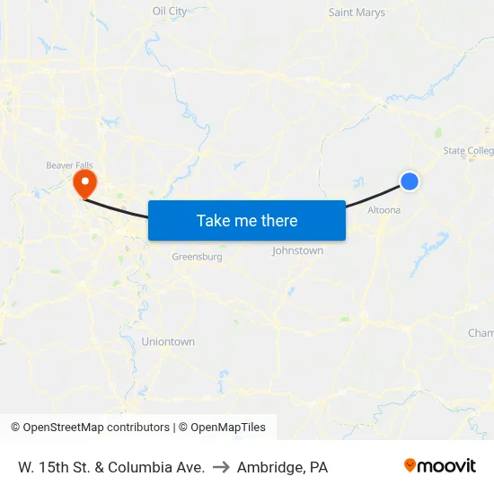 W. 15th St. & Columbia Ave. to Ambridge, PA map