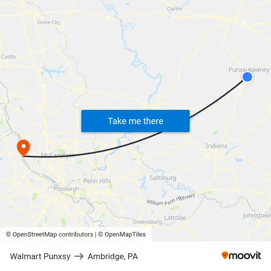 Walmart Punxsy to Ambridge, PA map