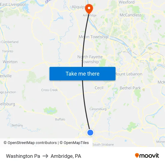 Washington Pa to Ambridge, PA map