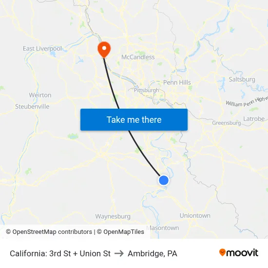 California: 3rd St + Union St to Ambridge, PA map