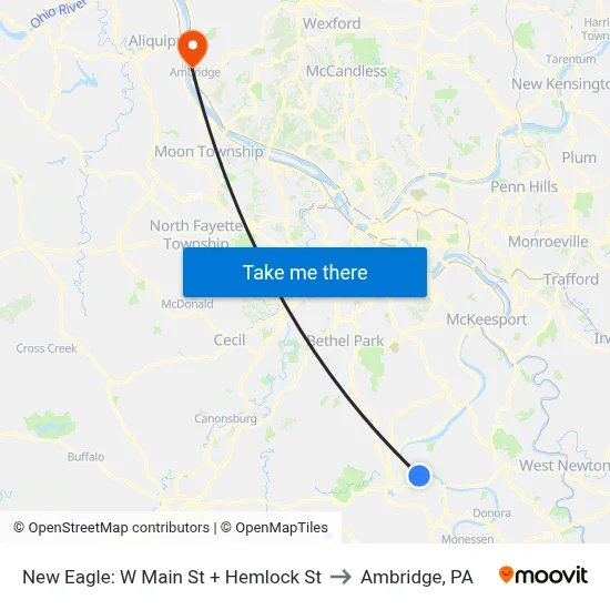 New Eagle: W Main St + Hemlock St to Ambridge, PA map