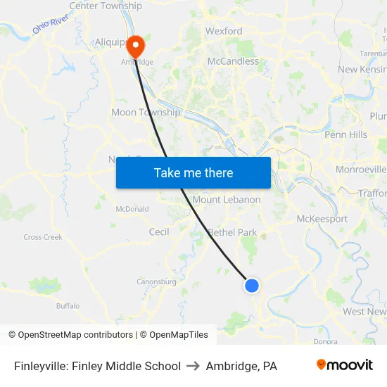 Finleyville: Finley Middle School to Ambridge, PA map