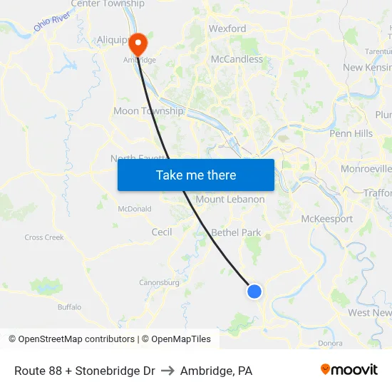 Route 88 + Stonebridge Dr to Ambridge, PA map