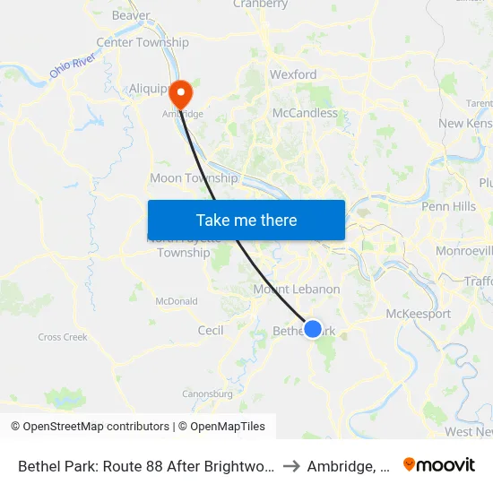 Bethel Park: Route 88 After Brightwood to Ambridge, PA map