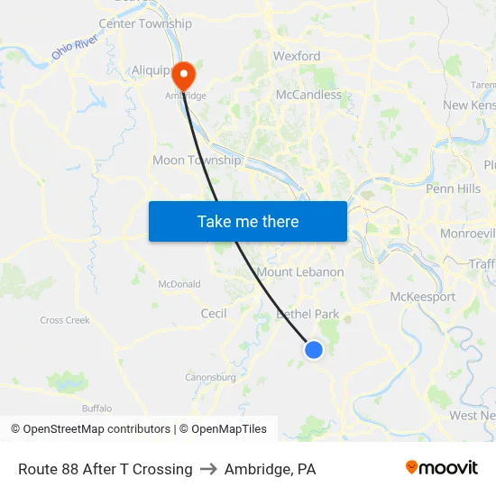 Route 88 After T Crossing to Ambridge, PA map