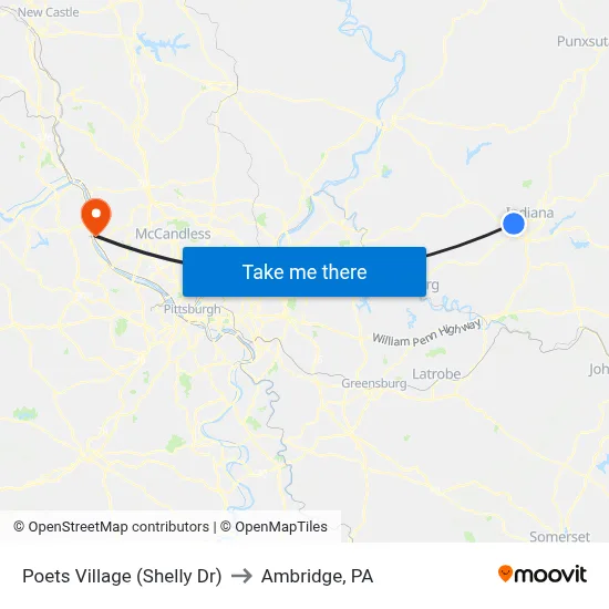 Poets Village (Shelly Dr) to Ambridge, PA map