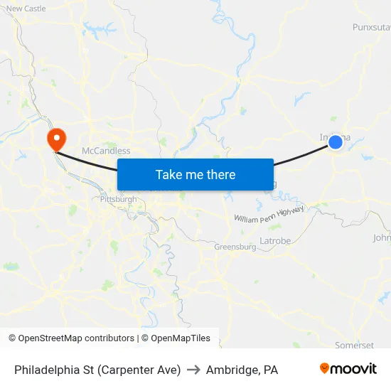 Philadelphia St (Carpenter Ave) to Ambridge, PA map