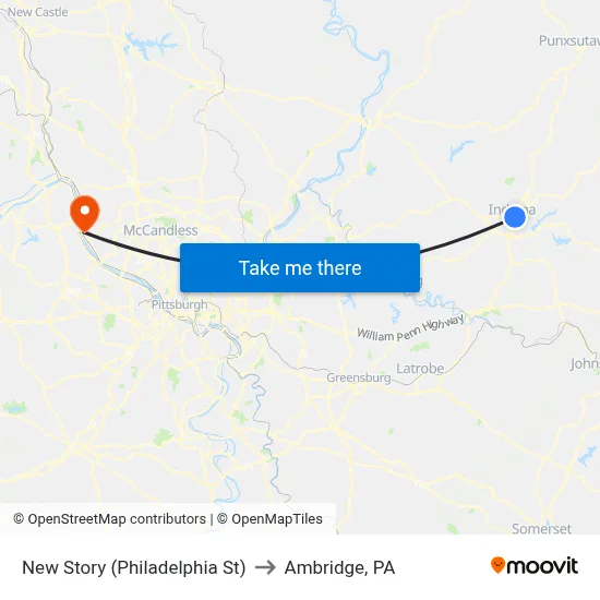New Story (Philadelphia St) to Ambridge, PA map