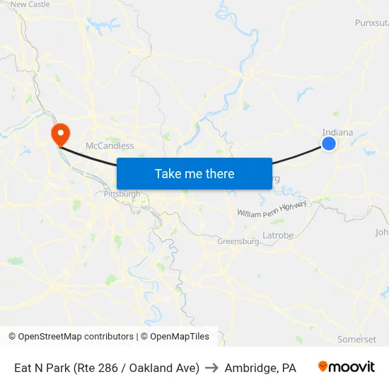 Eat N Park (Rte 286 / Oakland Ave) to Ambridge, PA map