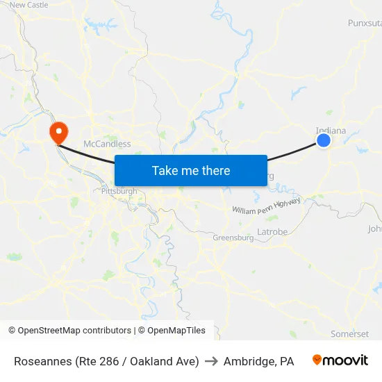 Roseannes (Rte 286 / Oakland Ave) to Ambridge, PA map