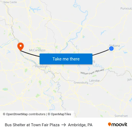 Bus Shelter at Town Fair Plaza to Ambridge, PA map