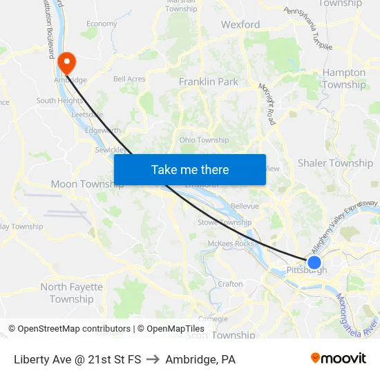 Liberty Ave @ 21st St FS to Ambridge, PA map