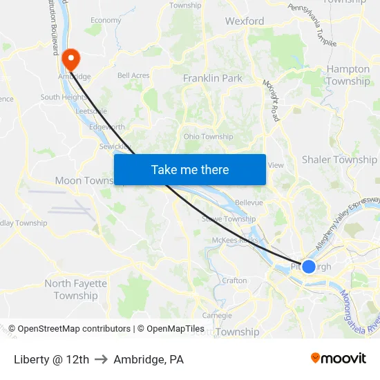 Liberty @ 12th to Ambridge, PA map