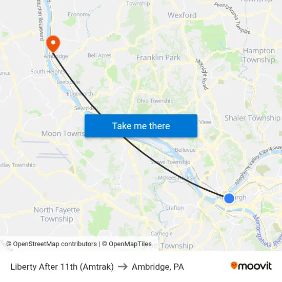 Liberty After 11th (Amtrak) to Ambridge, PA map